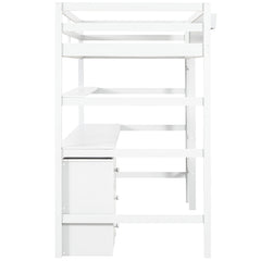 Bellemave® Twin Size Loft Bed with Desk, Blackboard and Storage Box, Shelf and 3 Drawers