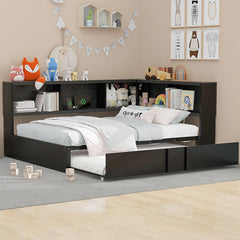 Bellemave® Full Size Metal Daybed with Trundle, Storage Cabinets and USB Ports