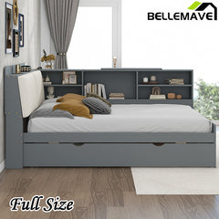 Bellemave® Full Size Wood Daybed with Trundle, Shelves and Storage Headboard