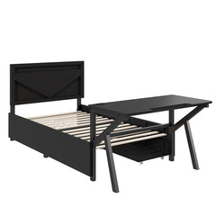 Bellemave® Metal Gaming Platform Bed with LED Headboard, LED Desk, USB and Two Storage Drawers