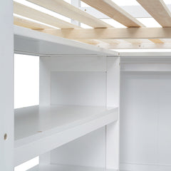 Bellemave® Full Size Loft Bed with Built-in Wardrobe and Desk, Storage Shelves and Drawers