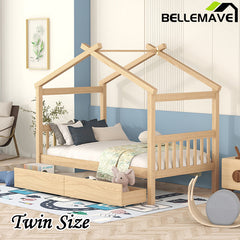 Bellemave® Wooden House Bed with 2 Drawers