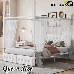 Bellemave® Metal Canopy Platform Bed with Upholstered Headboard and Two Storage Drawers