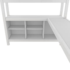 Bellemave® Full Size Metal Loft Bed with Wardrobe And L-shaped Desk,  Storage Cubes and Shelves