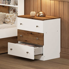 Bellemave® 3-Drawer Wooden Nightstand with Colorblock Design and Plastic Handle