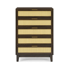 Bellemave® Modern Rattan Dresser with 5 Drawers and Metal Handles