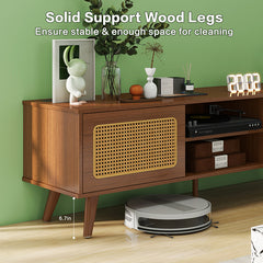 Bellemave® Mid Century Modern Rattan TV Stand with Solid Wood Feet & Rattan Cabinet Doors