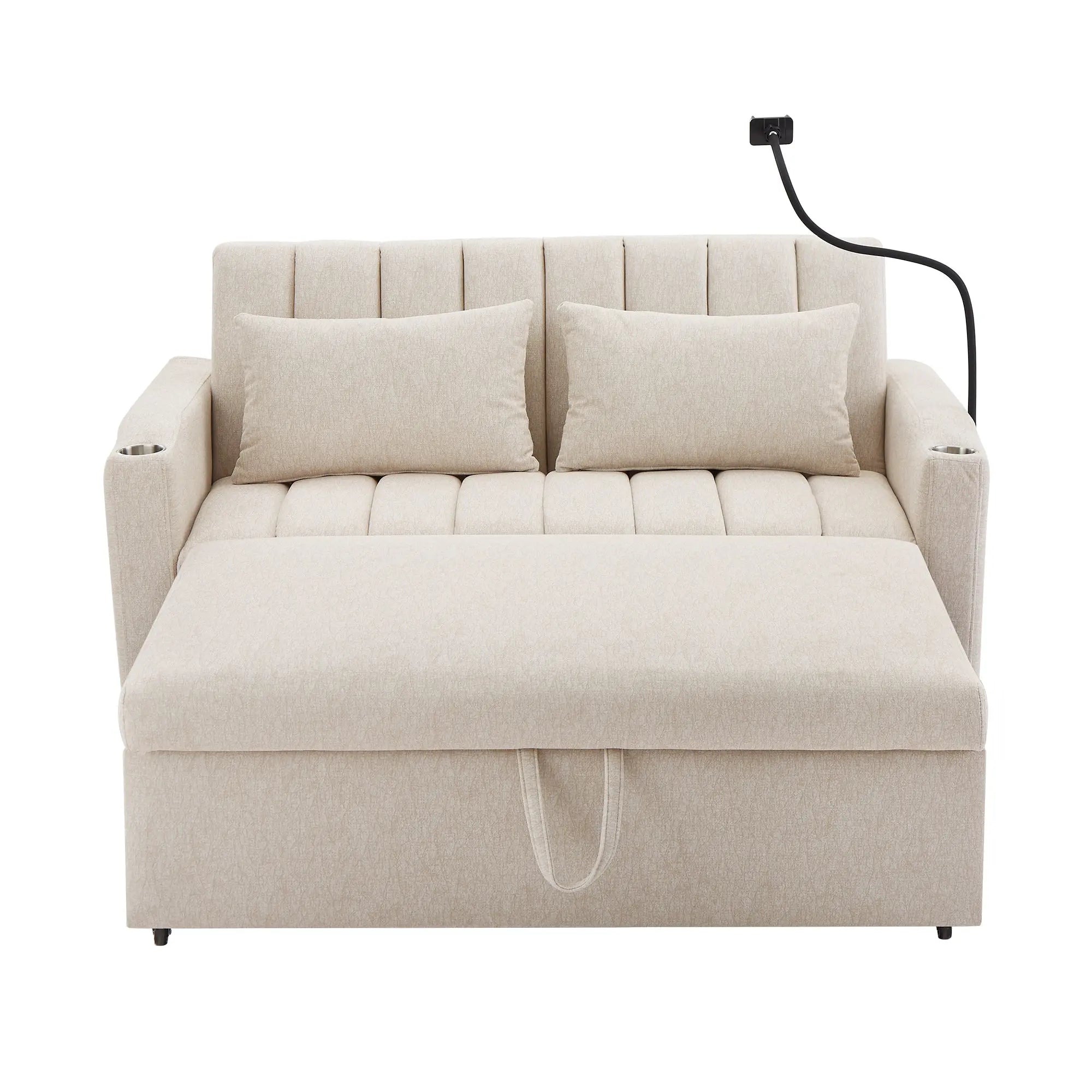 Bellemave® 55.9" Convertible Sofa Bed with Three USB Ports, Two Side Pockets, Two Cup Holders and 360°Swivel Phone Holder Bellemave®