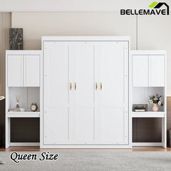 Bellemave® Queen Size Murphy Bed with Desk, Vanity and Cabinets