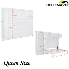 Bellemave® Queen Size Murphy Bed Wall Bed with Cabinets