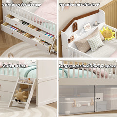 Bellemave® Twin Size Wooden Platform Bed with Storage 4 Drawers,Guardrail Headboard and Ladder