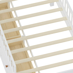 Bellemave® Twin Size Wooden Platform Bed with Storage 4 Drawers,Guardrail Headboard and Ladder