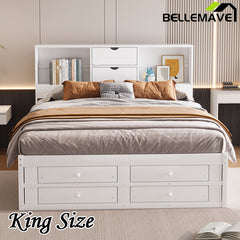 Bellemave® Platform Bed with Storage Headboard and 8 Drawers