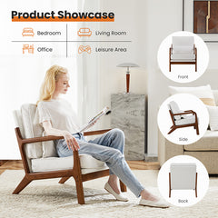 Bellemave® Linen Fabric Comfy Reading Chair with Wood Frame and Lumbar Pillow