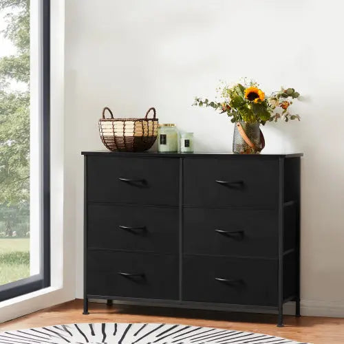 Bellemave® Metal Frame And Wood Top Drawers Dresser Chest With 6 Fabric Drawers Bellemave®