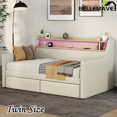 Bellemave® Twin Size Daybed with Storage Drawers,Charging Station and LED Lights