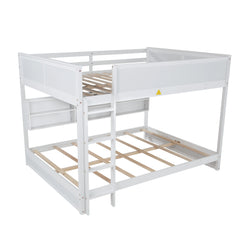 Bellemave® Queen Size Solid Pine Wood Bunk Bed with Built-in Storage Cabinets, Charging Station, Ladder, Safety Guardrails