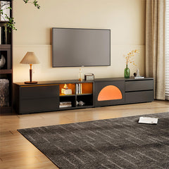 Bellemave® 94.4" Modern TV Stand with Fluted Glass Door and LED Light, Sliding Door & 2 Drawers