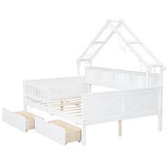 Bellemave® Full Size House Bed with LED Light and Storage Shelves, Drawers and Guardrail