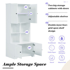 Bellemave® Freestanding Bathroom Storage Cabinet with 4 Doors, Adjustable Shelves and Open multi-layer Shelves