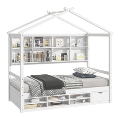 Bellemave® House Bed with Roof Frame, Bedside-Shelves, Under Bed Storage Unit Bellemave®