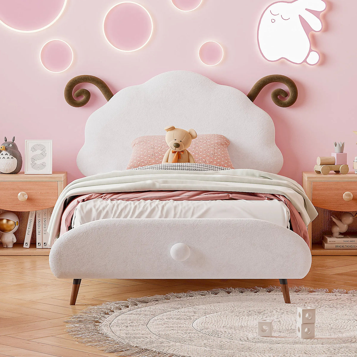 Bellemave® Upholstered Platform Bed with Sheep-Shaped Headboard Bellemave®