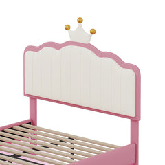 Bellemave® Upholstered Princess Bed with Crown Headboard, Light Strips and Golden Metal Legs