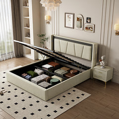 Bellemave® Queen Size Cotton and Linen Fabric Platform Bed with Storage Space under the Bed