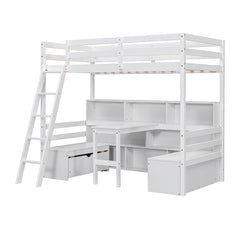 Bellemave® Twin Size Loft Bed with Storage Shelves, Drawers, Seat And Desk