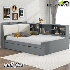 Bellemave® Full Size Wood Daybed with Trundle, Shelves and Storage Headboard