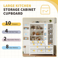 Bellemave® Large Kitchen Storage Cabinet Cupboard with 10 Drawers,8 Door Shelves and 4 Pull-Out Trays