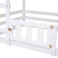 Bellemave Twin Size House Bunk Bed with Fence and Door Bellemave