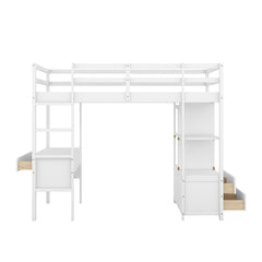 Bellemave® Loft Bed with Built-in Desk and 2 Drawers,Storage Shelves