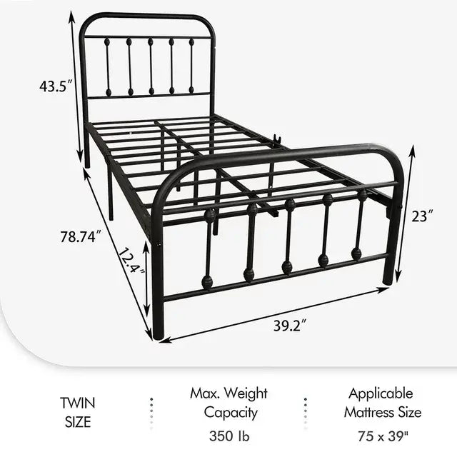 Bellemave Twin Size Metal Platform Bed Frame with Headboard Bellemave