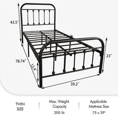 Bellemave Twin Size Metal Platform Bed Frame with Headboard Bellemave