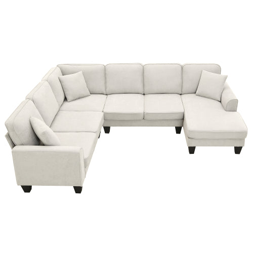 Bellemave 108" Modern U Shape Sectional Sofa, 7 Seat Fabric Sectional Sofa Set with 3 Pillows Included