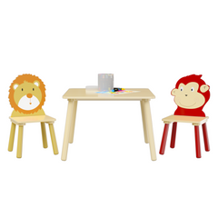 Bellemave® 3 Pieces Toddler Table and Chair Set(Lion&Monkey)