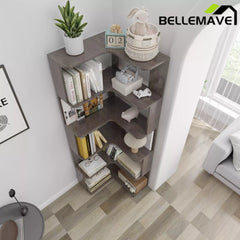 Bellemave® 6 Tier Corner Bookshelf, Industrial L Shaped Bookcase with Anti-Drop Panel, Freestanding Wood Grain Shelf Display Rack Storage Organizer for Home Office Bellemave®