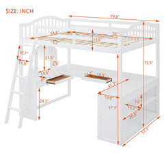 Bellemave® Full Size Wooden Loft Bed with U-shaped Desk,Storage Compartments and Tri-fold Mirror