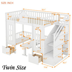 Bellemave® Fun Castle Shaped Bunk Bed Turn into Upper Bed and Down Desk