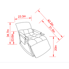 Bellemave® Casual Folding Upholstered Rocking Chair , Adjustable High Back and Foot Rest , with Side Pockets Placed