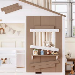 kids house bed with window shelf and side hooks
