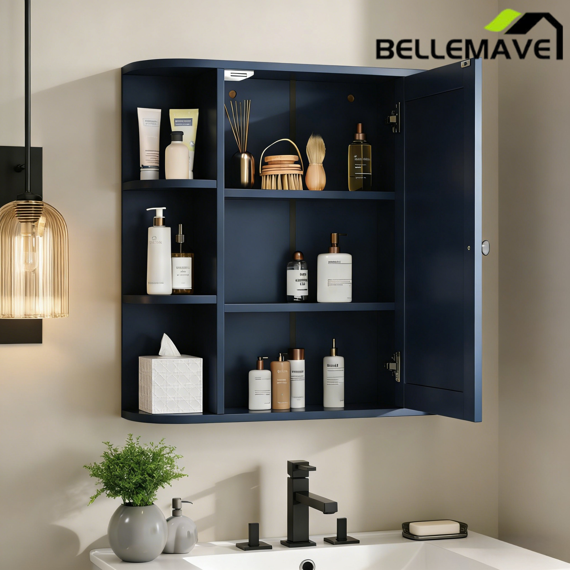 Bellemave® Bathroom Medicine Cabinet, Bathroom Mirror Cabinet Wall Mounted with 6 Adjustable Wood Shelves & Doors, Wall Cabinet with Mirror Bellemave®