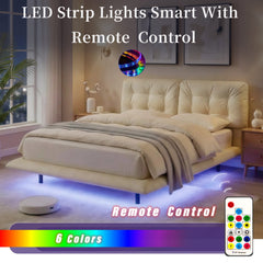 Bellemave® Upholstered Floating Bed with LED Light, Queen Size Wood Platform Bed Frame with Headboard Bellemave®