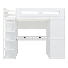 Bellemave® Loft Bed with Desk and Wardrobes, 4 Drawers and 4 Shelves