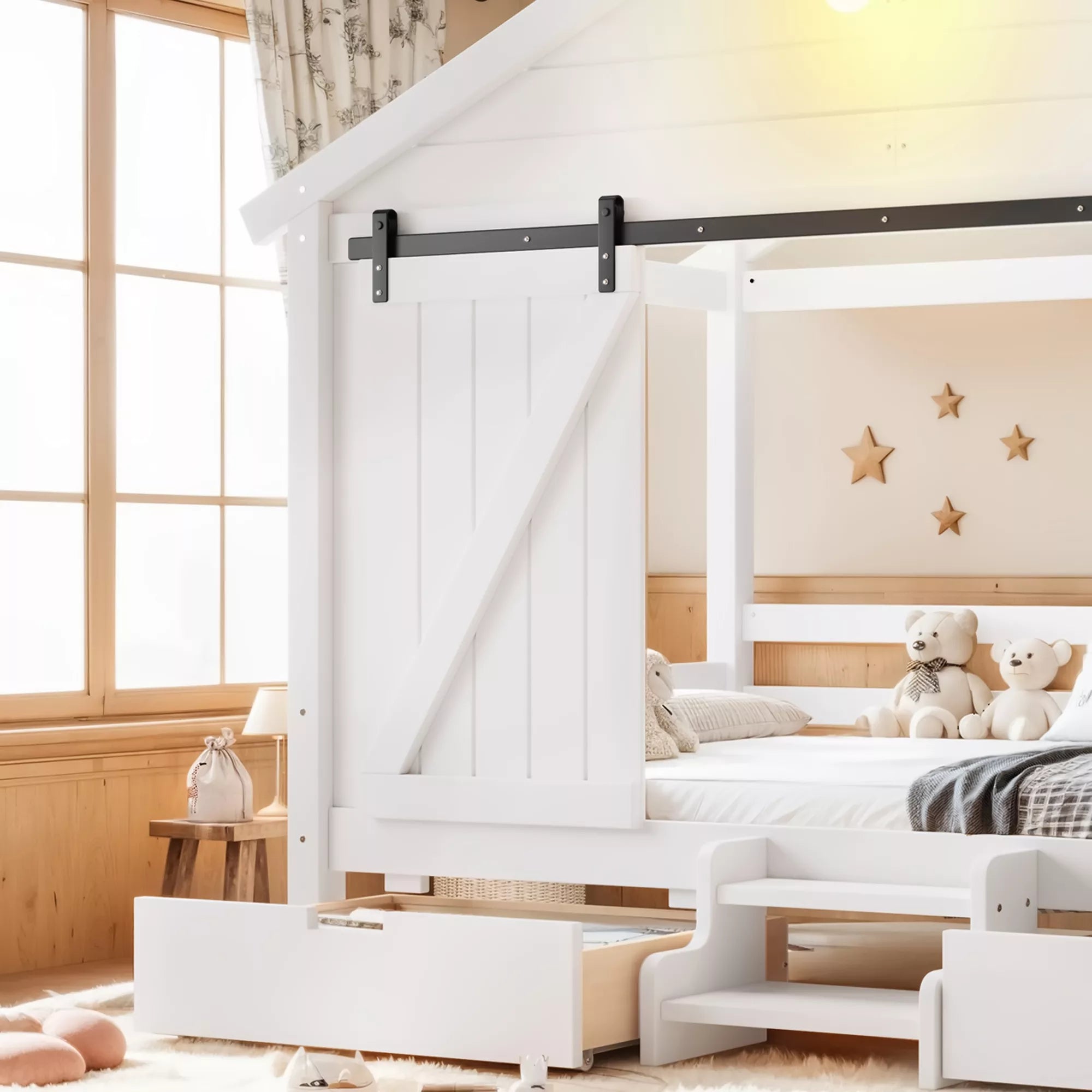 house bed with storage drawers for kids bedroom organization