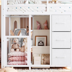 kids low loft bed with desk bookshelf and storage drawer