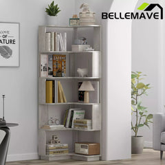 Bellemave® 6 Tier Corner Bookshelf, Industrial L Shaped Bookcase with Anti-Drop Panel, Freestanding Wood Grain Shelf Display Rack Storage Organizer for Home Office Bellemave®