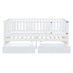 Bellemave® Wood Daybed with Fence Guardrails and 2 Drawers