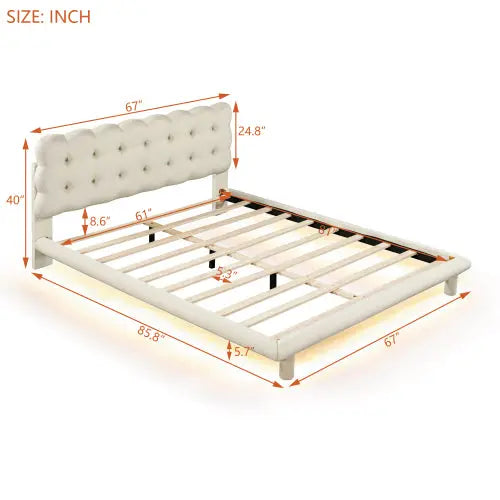 Bellemave® Velvet Platform Bed with LED Frame, Thick & Soft Fabric and Button-tufted Design Headboard Bellemave®